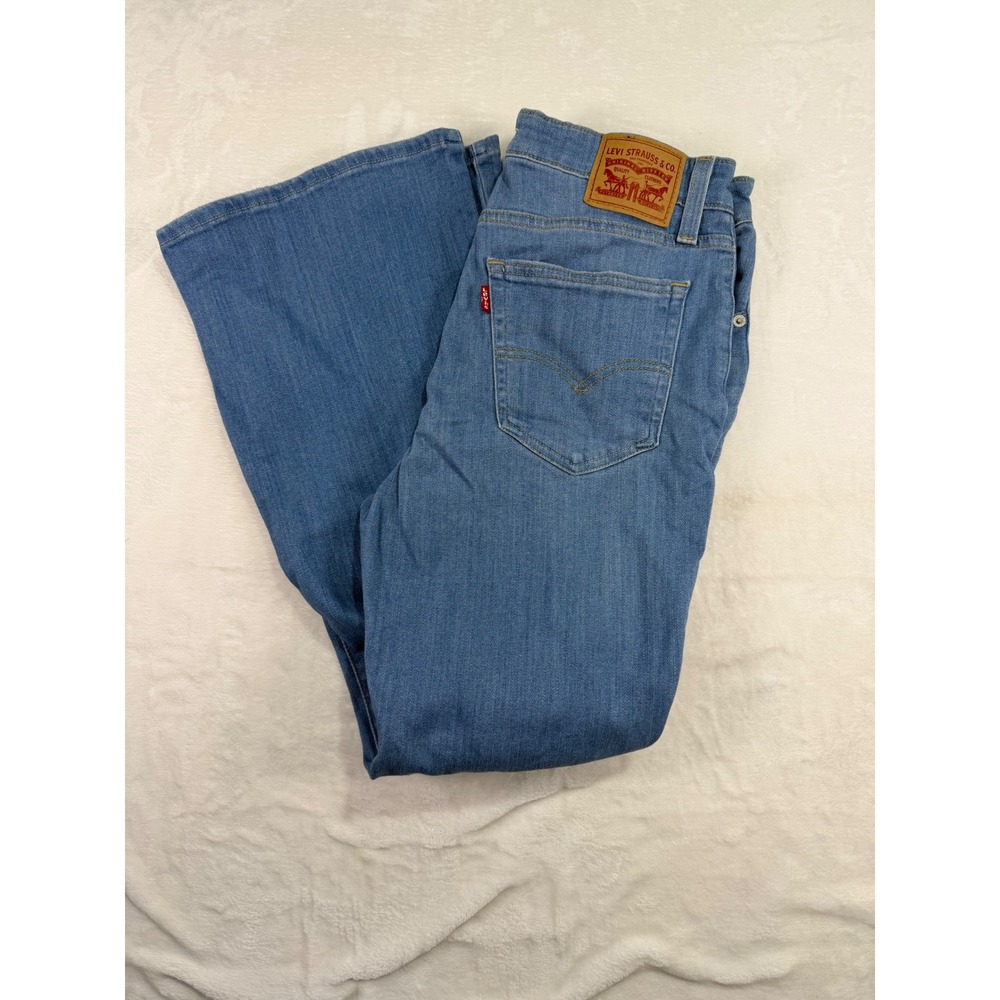 Levis 726 Flare Jeans 30 Blue Distressed High Rise Denim Womens